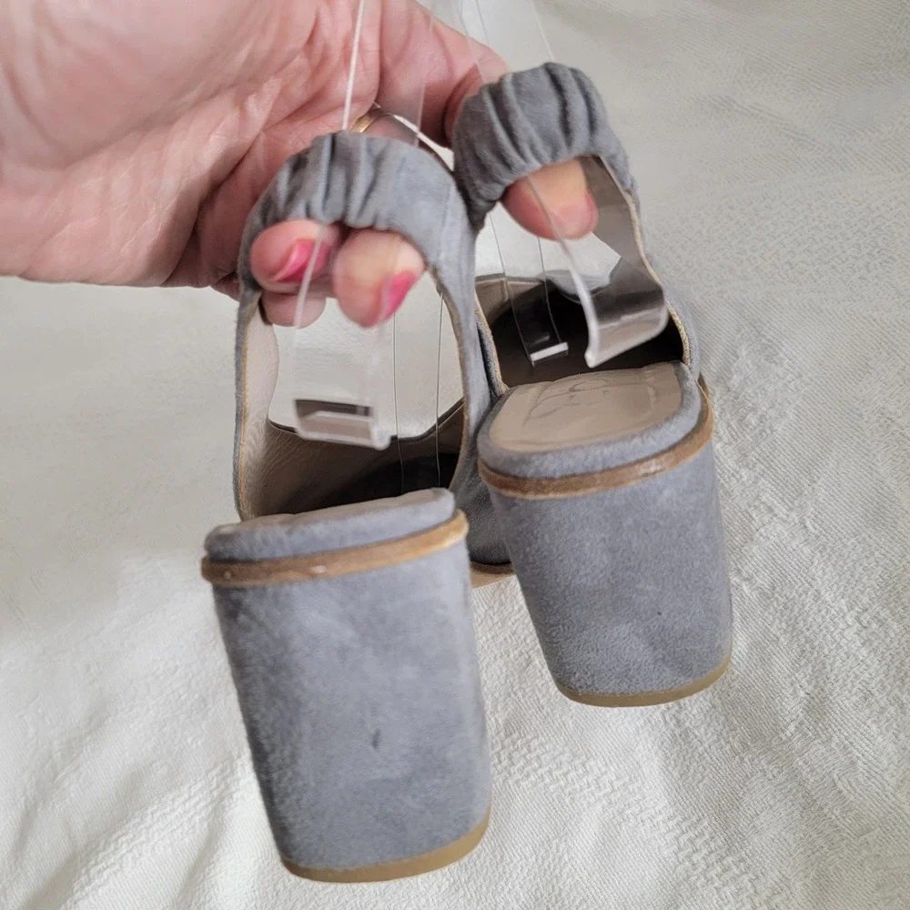 COS Gray Suede Slingback Block Heel Pumps Portugal EUR 37 US 7 Minimalist